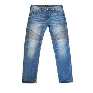 True Religion Jeans Mens 36x32 Blue Denim Rocco Moto Relaxed Skinny Jean NWT